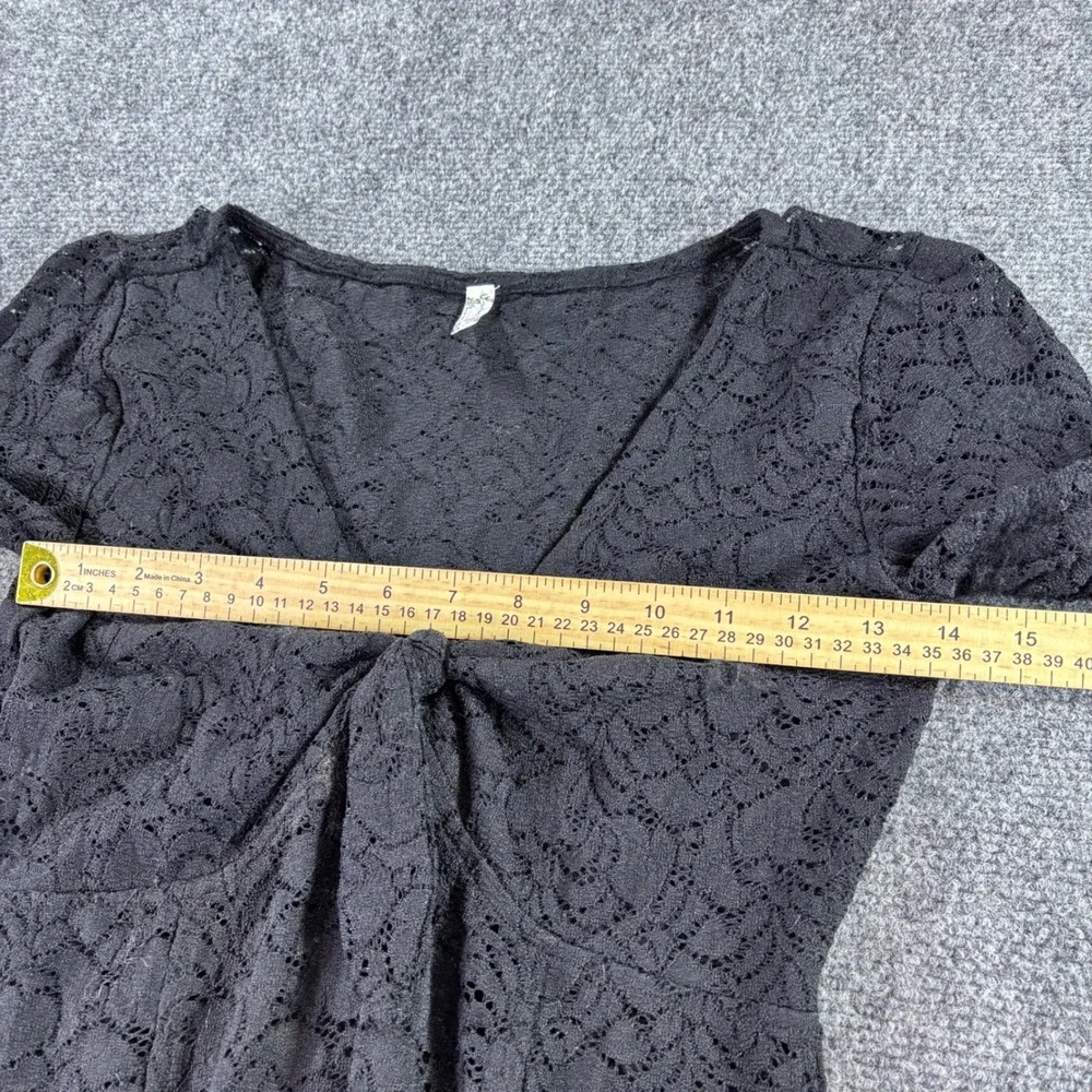 Free People Lace Top Womens S Black Tie Front V-Neck Long Sleeve Floral Boho